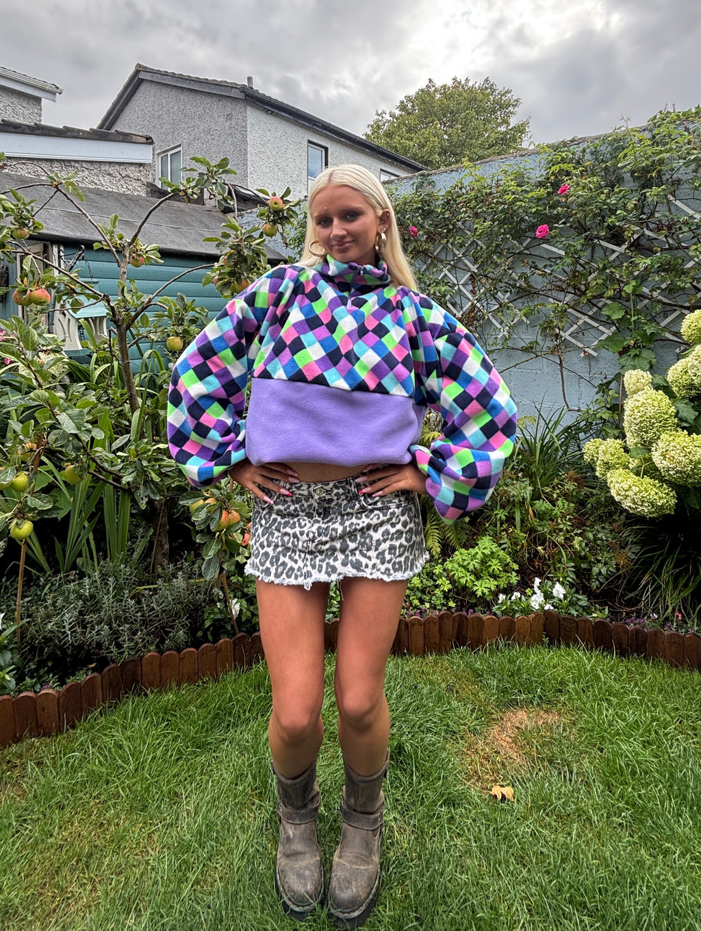 Purple Check Fleece M/L