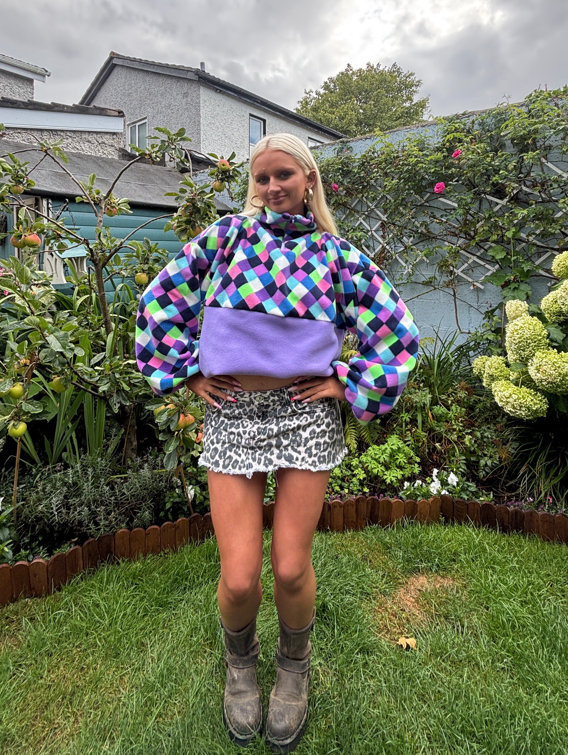Purple Check Fleece M/L