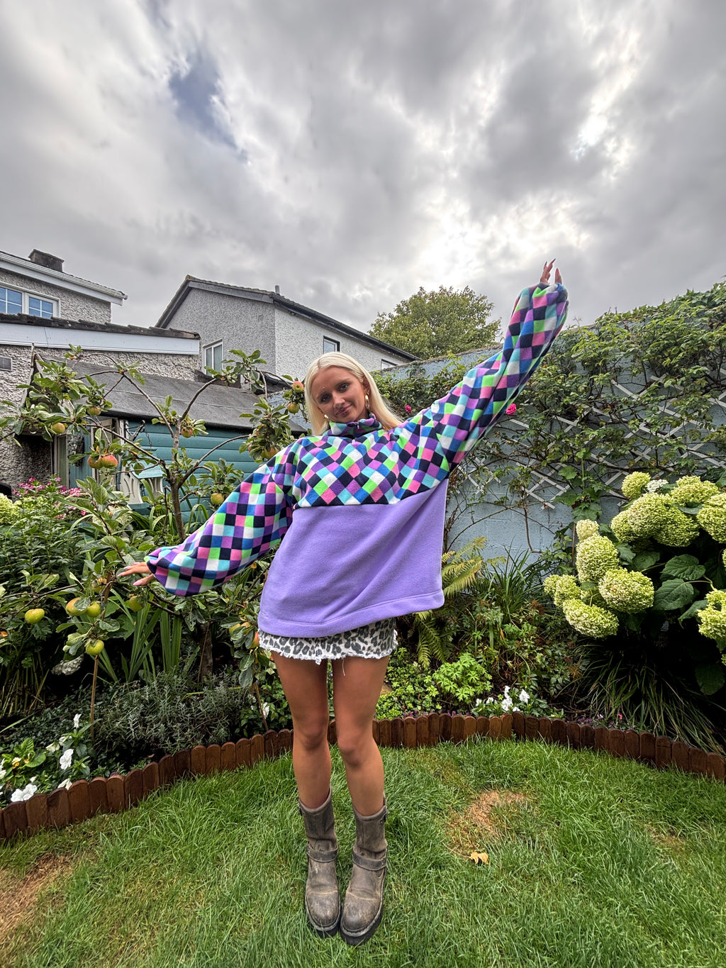 Purple Check Fleece M/L