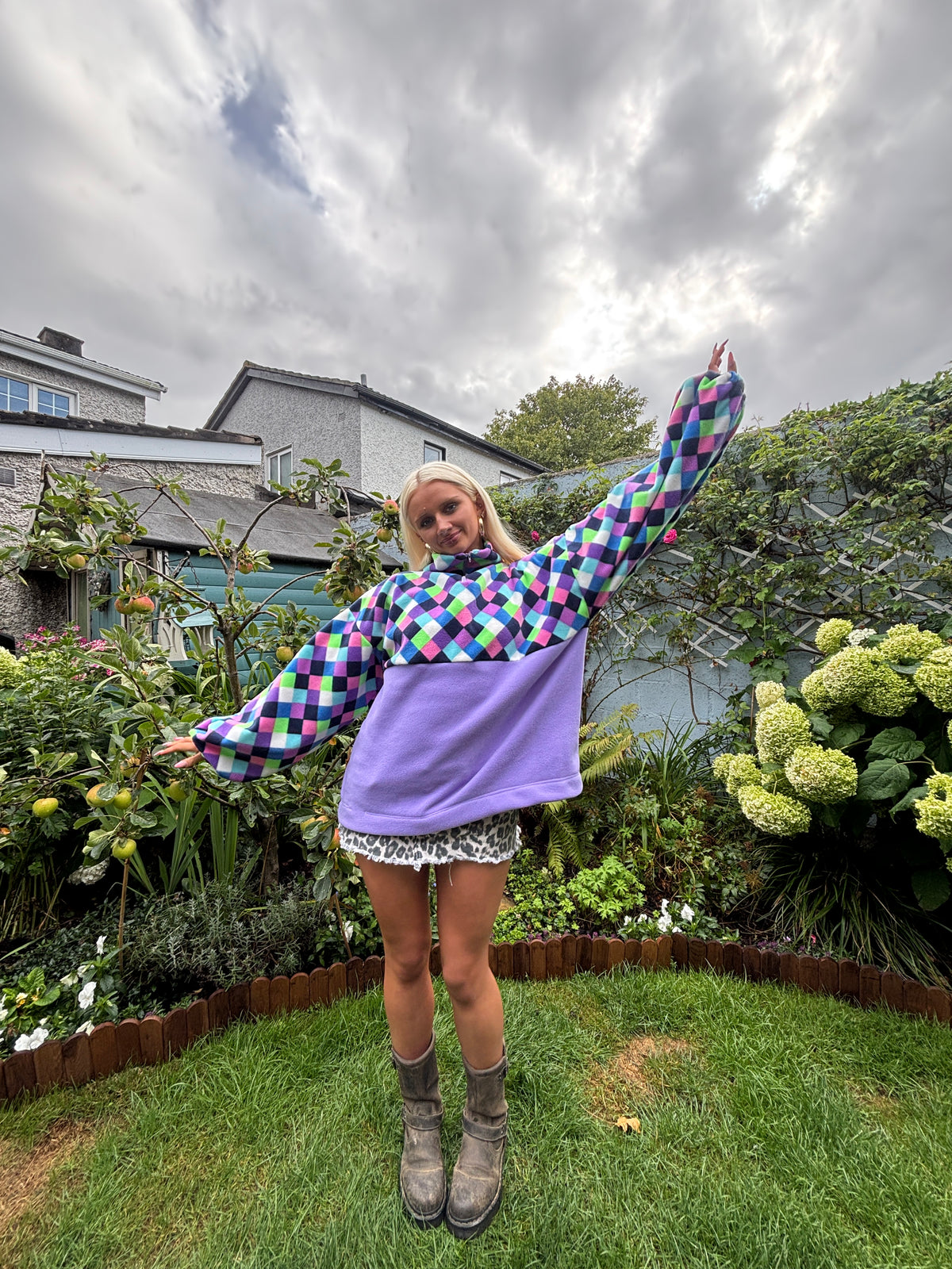 Purple Check Fleece M/L