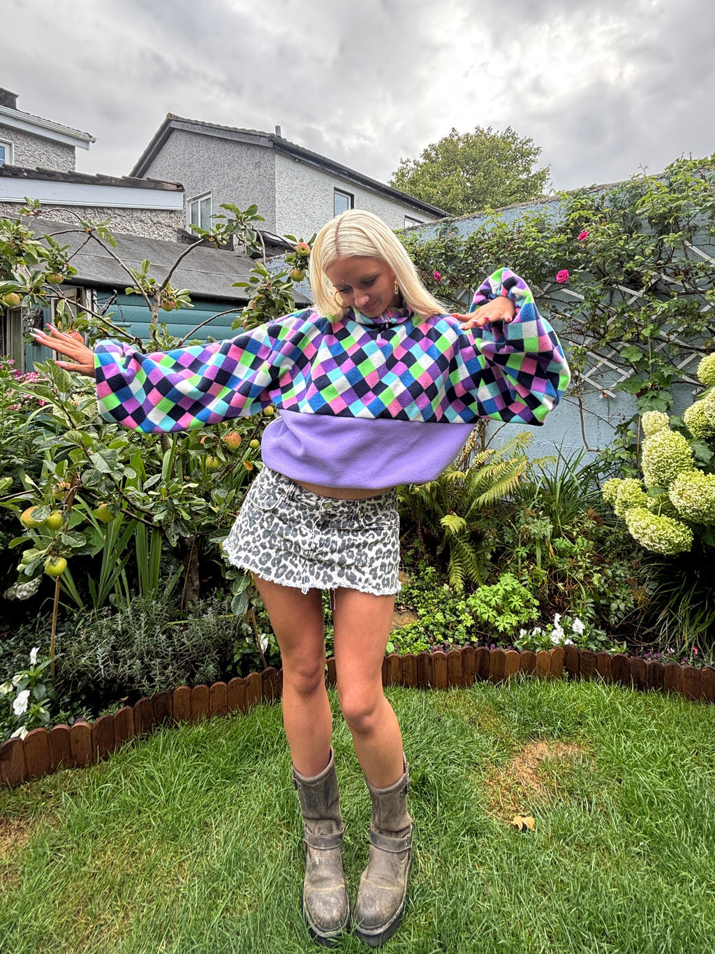 Purple Check Fleece M/L